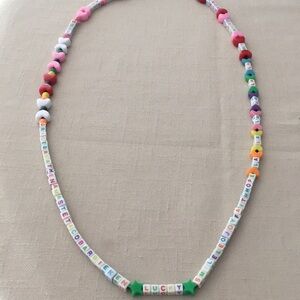 Multicolored LUCKY Beaded Jewelry Necklace Hand Crafted